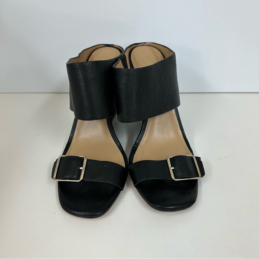 Ann Taylor Black Leather Wide Ankle Strap Buckle OpenToe Boho Heels 8.5M… - Picture 5 of 14